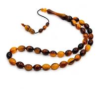 Perlin Tesbih Prayer Beads 33 Beads Resin Sweeping Bar Amber Look 12 x 8 mm