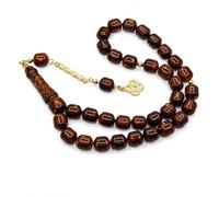 Perlin Tesbih Tasbih Tespih Misbaha Subha 33, Barrel Shape Muslim Islamic Brown Rosary Prayer Beads Worship Accessories