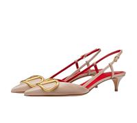 PERLSAC Women's Kitten Slingback Heels Pointed Toe Low Heel Pumps, Nude-gold, 6 UK