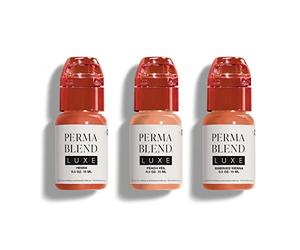 Perma Blend Luxe Nude Lip Pigment Ink Set, Professional Lip Tattoo Microblading Supplies, Henna, Peach Veil and Subdued Sienna, Pack of 3, 1/2oz (15 ml)