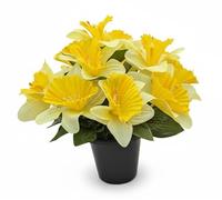 Permabloom Artificial Daffodil Flowers in Grave Pot - Memorial Insert