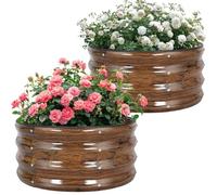 Permade Galvanized Raised Garden Bed- 2Pcs 2x2x1FT Metal Planter Boxes Outdoor | Round Steel Raised Bed Kit & Fire Pit Ring for Gardening with Protective Tape, Gloves for Vegetables (Wood Grain)