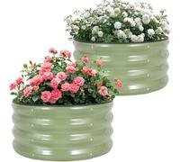Permade Galvanized Raised Garden Bed- 2Pcs 2x2x1FT Planter Boxes, Green | Metal Garden Bed Outdoor, Round Steel Raised Bed Kit& Fire Pit Ring for Gardening with Protective Tape for Vegetables, Flower