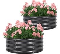 Permade Galvanized Raised Garden Bed- 2Pcs 3x3x1FT Metal Planter Boxes Outdoor | Round Steel Raised Bed Kit & Fire Pit Ring for Gardening with Protective Tape, Gloves for Vegetables, Flower (Grey)