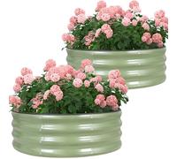 Permade Galvanized Raised Garden Bed- 2Pcs 3x3x1FT Planter Boxes, Green | Metal Garden Bed Outdoor, Round Steel Raised Bed Kit& Fire Pit Ring for Gardening with Protective Tape for Vegetables, Flower