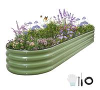 Permade Galvanized Raised Garden Bed Outdoor- 8x2x1FT Planter Box, Green | Metal Raised Beds for Gardening, Steel Raised Garden Bed Kit with Safety Edging and Gloves for Vegetables, Flower, Herbs