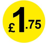 Permanent Adhesive - Black & Yellow 30mm Price Stickers/Labels from 10p to £5.25, 1000, £1.75