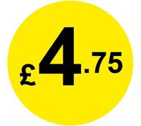 Permanent Adhesive - Black & Yellow 30mm Price Stickers/Labels from 10p to £5.25, 200, £4.75