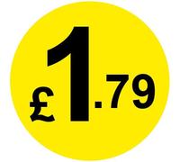 Permanent Adhesive - Black & Yellow 30mm Price Stickers/Labels from 10p to £5.25, 500, £1.79