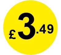 Permanent Adhesive - Black & Yellow 30mm Price Stickers/Labels from 10p to £5.25, 500, £3.49