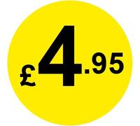 Permanent Adhesive - Black & Yellow 30mm Price Stickers/Labels from 10p to £5.25, 500, £4.95