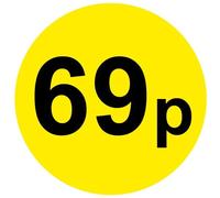 Permanent Adhesive - Black & Yellow 30mm Price Stickers/Labels from 10p to £5.25, 500, 69p