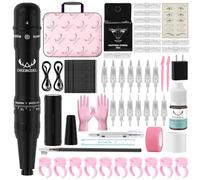 Permanent Eyebrow Makeup Tattoo Machine Set with 15 Cartridge Needles, Microblading Accessories for Eyebrows, Lips, Eyeliner, Ombre Powder, Eyebrows, Microshading Supplies (Black)