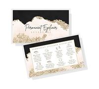 Permanent Eyeliner Post-Treatment Cards 50 Pack 2" x 3.5" Business Card Size PMU Supplies | Black, Pink and Gold Design