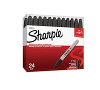 Permanent Marker, Fine Tip, Black, Pack of 24