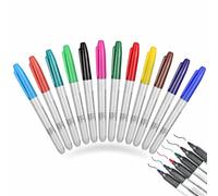 Permanent Marker Pens Fine Tip Ballpoint Pen Markers Coloring Doodling Artworks Painting Drawing Plastic Wood Metal Glass Marking Bold Detail Professional Multicolored Set Stationery Supplies (12pc)