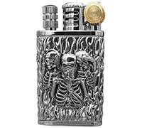 Permanent Match Lighter Vintage Lighter Cool Skull Soft Flame Lighters Forever Matches Reusable Kerosene Lighter Unique Birthday Gift for Men (Color : Silver)