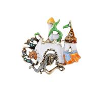 Permanent White Mansion Molded Brooch Green Coating Jewelry for Everyday Otherwise Special Incidents Traditional Alloy Crystal Crystal Pin