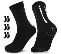 PERMANENTLY001 Black Grip Football Socks Men Women Yoga Gripy Cycling Sock Anti-blister Anti-slip Cycling Sports Trainner Crew Sock Work Running Pilates Thin Breathble 5-9 Black M 3P