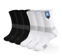 PERMANENTLY001 Cushioned Sports Socks Women Boy Girl Youth Kids Tennis Socks Anti blister Trainer Crew Socks Padel badminton Baseball Cricket 3-5 S Black+white 6P