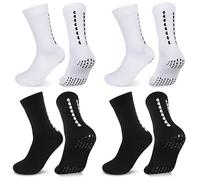 PERMANENTLY001 Non-slip Grip Soccer Socks Men Women Breathable Compression Cycling Socks Anti-slip Football Sports Crew Sock Cycling Yoga Running Large 9-12 2Black+2white L 4P