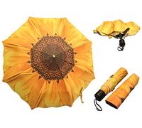 Permangallop Umbrella, Sunflower Yellow, Folding, Compact Travel, UV Protection, Waterproof, Windproof, Stainless Steel, Octagonal, Sun Pattern, Auto Open