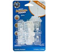 PermaStik Mini Utility Hooks Value Pack, 12 Hooks & 12 Clear Adhesive Strips, Holds 450G Each, Humidity Resistant