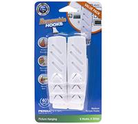 PermaStik Removable Utility Picture Hangers Value Pack, 6 Hooks & 6 Adhesive Strips, Holds 1.5kg Each, White