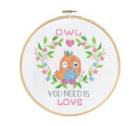 Permin Cross Stitch Kit with Embroidery Hoop, Owl You Need, Counted Pattern
