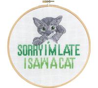 Permin Cross Stitch Kit with Frame Sorry I'm Too Late Cat Counted Pattern