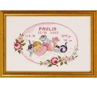 Permin Pink Kitty Love Birth Sampler Cross Stitch Kit