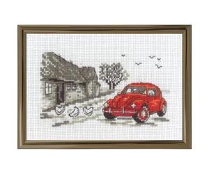 Permin The Red Car Counted Cross Stitch Kit