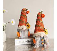 PERMORMAK 2 Pcs Sunflower Faceless Doll, Thanksgiving Gnome Orange Autumn Pumpkin Doll, with Beard Braid Dolls Halloween Thanksgiving Farmhouse Table Ornaments
