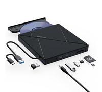 PeroBuno External CD DVD Drive, USB 3.0 Optical Disc Drive, 4 USB Ports and 2 TF/SD Card Slots, CD DVD Burner Writer Reader Player for Laptop MacBook iMac Desktop PC Windows 11/10/8/7/XP Linux Mac OS