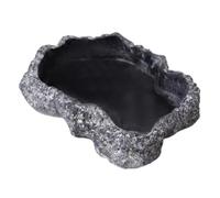 Perodlly Reptile Water Dish With Natural Rock Texture, 600ml Tortoise Water Bowl For Amphibians & Reptiles, Black, 8.9x6.50x1.77 Inch.