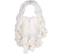 Perodlly Santa Beard and Wig Set for Men 2PCS White Long Wizard Beard with Adjustable Strap Breathable Santa Wig Reusable for Christmas Party..
