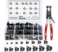 PEROMI 130Pcs 6-25mm Spring Band Hose Clamps With Swivel Flat Hose Clamp Plier Assortment Kit, Spring Band Type Fuel Line Silicone Vacuum Hose Steel Clamp,Low Pressure Air Clip Clamp