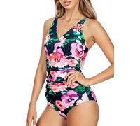 PERONA Women's Tummy Control Swimsuit One Piece Bathing Suit Vintage Printed Swimwear, Flower Song, 20