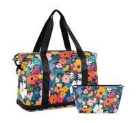 Peronal Item Travel Weekender duffel bag Travel Tote gym bag with Adjutable trap for Trekking Foldable, A vibrant and colorful floral pattern featuring various types of flowers