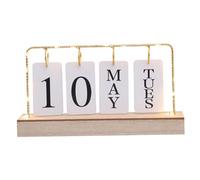 Perpetual Calendar,Flip Calendar with Light, Wooden Desk Date Display, Standing Date and Weekly Day Flip Desk Calendar, Reusable Perpetual Desk Calendar for Office Bedroom Hotel