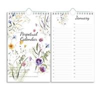 Perpetual Calendar - Undated Calendar 12-Month for Birthday, Anniversaries, Important Days, Festivals Reminder, 6'' x 10'' with 2 Lines Per Days, Twin-wire Binding, Thicker Paper, Minimalist Flowers