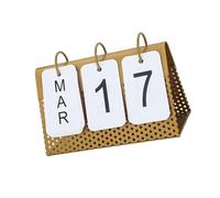 Perpetual Calendar with Month of the Day, Turn Over Table Tops Monthly with Iron Stand for Shelves Desk Ornament Functional for Kitchen or Office