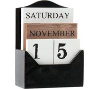 Perpetual Calendar Wooden Blocks Calendar for Home Valentines Day Gift Decor Office Decorations Desk Date Week Month Accessories (Black Calendar)