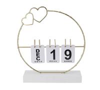 Perpetual Flip Calendar with LED Light, Metal Desk Calendar, Durable Iron Construction Table Flip Calendar for Home Dorm Office Decor with One Click Date Change (White Heart Calendar)