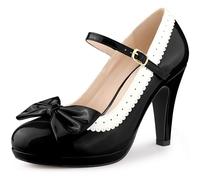 Perphy Bow Platform Stiletto Heel Mary Jane Heels Shoes for Women Retro 1950s Shoes