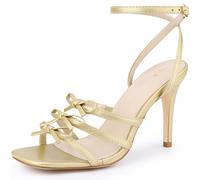 Perphy Bow Strappy Square Toe Heels Stiletto Heel Ankle Strap Sandals for Women Gold 5 UK/Label Size 7 US