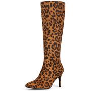 Perphy Classic Pointed Toe Stiletto Heel Knee High Boots for Women Leopard 5 UK/Label Size 7 US