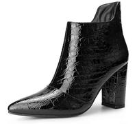 Perphy Crocodile Stone Pattern Chunky Heels Ankle Booties for Women Black 5 UK/Label Size 7 US