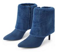 Perphy Faux Fur Pointed Toe Stiletto Heel Ankle Boots for Women Winter Fall Boots Royal Blue 5 UK/Label Size 7 US