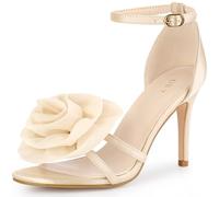 Perphy Flower Satin Sandal Ankle Strap Stiletto Heel Flowers Sandals for Women Champagne Gold 6 UK/Label Size 8 US